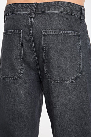 %100 Pamuk, Yüksek Bel, Geniş Paça, Taşlamalı Erkek Kot Pantolon