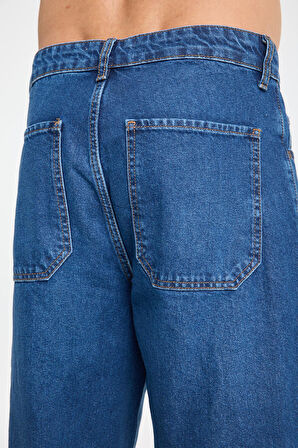 %100 Pamuk, Yüksek Bel, Geniş Paça, Taşlamalı Erkek Kot Pantolon