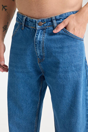 %100 Pamuk Yüksek Bel, Geniş Paça, Taşlamalı Erkek Kot Pantolon