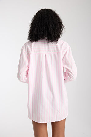 %100 Pamuk Çizgili Gömlek - Rahat Bol Kesim Uzun Kollu Yazlık Şık