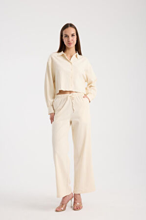 %100 Pamuk Kadın Gömlek Ve Pantolon Takımı - Rahat Kesim Yazlık Kombin