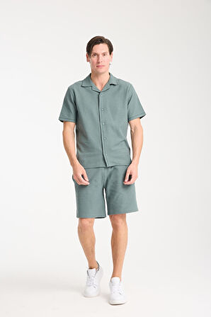 Erkek Pamuklu Şort Ve Gömlek Takım- Rahat Ve Yumuşak %100 Pamuk Kumaş, Yazlık Ve Günlük Kullanım Seti