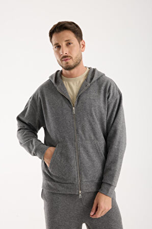 %100 Pamuk Kapüşonlu Fermuarlı Erkek Sweatshirt