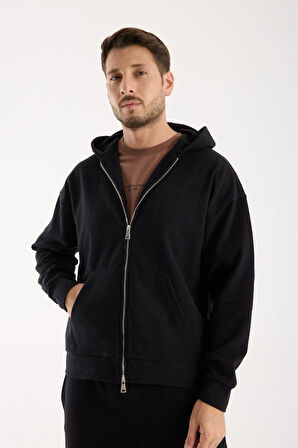 %100 Pamuk Kapüşonlu Fermuarlı Erkek Sweatshirt