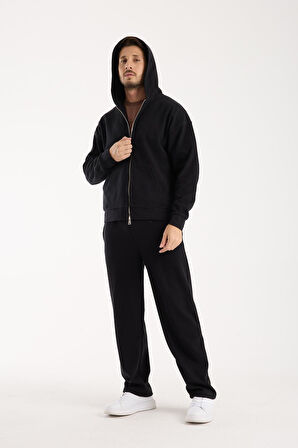 %100 Pamuk Kapüşonlu Fermuarlı Erkek Sweatshirt