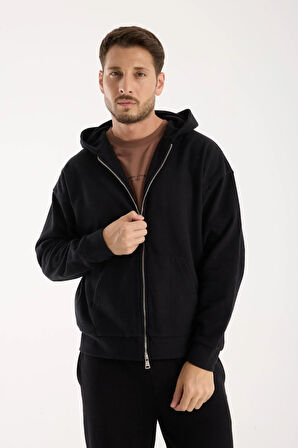 %100 Pamuk Kapüşonlu Fermuarlı Erkek Sweatshirt