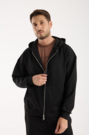 Erkek %100 Pamuk Fermuarlı Kapüşonlu Sweatshirt - Basic Rahat Hoodie