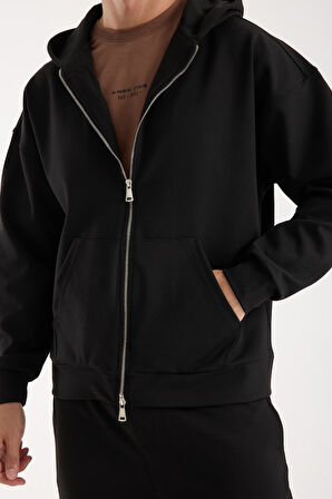 Erkek %100 Pamuk Fermuarlı Kapüşonlu Sweatshirt - Basic Rahat Hoodie