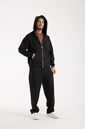 Erkek %100 Pamuk Fermuarlı Kapüşonlu Sweatshirt - Basic Rahat Hoodie