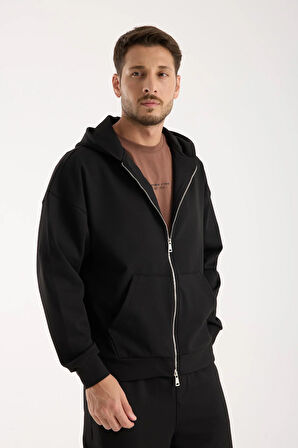 Erkek %100 Pamuk Fermuarlı Kapüşonlu Sweatshirt - Basic Rahat Hoodie