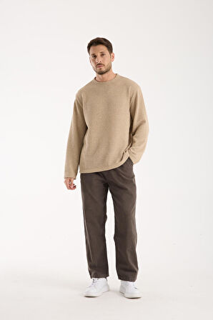 Bisiklet Yaka Oversize Lycralı Triko Görünümlü Sweatshirt