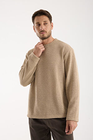 Bisiklet Yaka Oversize Lycralı Triko Görünümlü Sweatshirt