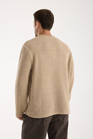 Bisiklet Yaka Oversize Lycralı Triko Görünümlü Sweatshirt