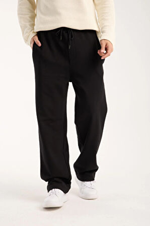 %100 Pamuk Rahat Kesim Bağcıklı Bel Baggy Pantolon