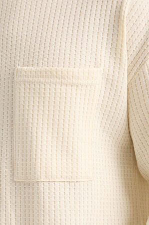 Basic Pamuklu Waffle Kumaş Erkek Sweatshirt – Rahat Kesim Düz Renk Uzun Kol Bisiklet Yaka 