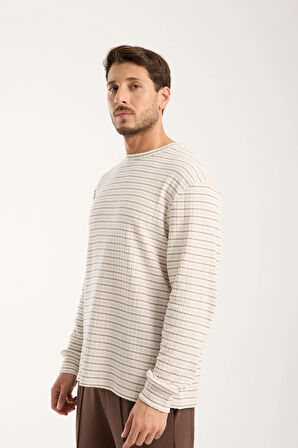 Pamuklu Erkek Oversize Triko Sweatshirt | Uzun Kollu, Bisiklet Yaka, Günlük Rahat Model