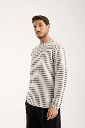 Pamuklu Erkek Oversize Triko Sweatshirt | Uzun Kollu, Bisiklet Yaka, Günlük Rahat Model