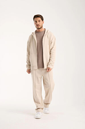 %100 Pamuk Erkek Oversize Kapüşonlu Sweatshirt ve Eşofman Altı (Takım)