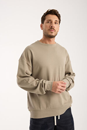 %100 Pamuk Erkek Oversize Sweatshirt  | Bisiklet Yaka, Günlük Basic