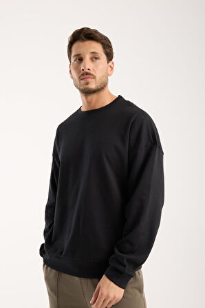 %100 Pamuk Erkek Oversize Sweatshirt  | Bisiklet Yaka, Günlük Basic