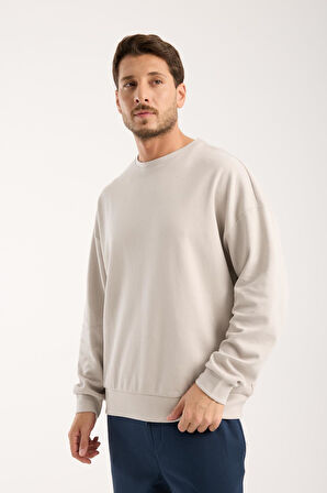 %100 Pamuk Erkek Oversize Sweatshirt  | Bisiklet Yaka, Günlük Basic