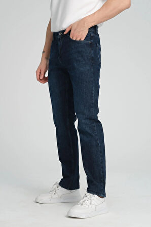 Erkek Regular Fit Düz Paça Kot Pantolon - Esnek %98 Pamuk %2 Likra Jean