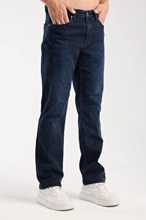 Erkek Regular Kesim Jean Pantolon %98 Pamuk %2 Elastan Koyu Denim Kot