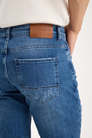 Erkek Slim Fit Esnek Kumaş, %98 Pamuklu Dar Kalıp Jean 