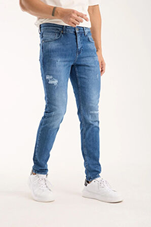 Erkek Slim Fit Esnek Kumaş, %98 Pamuklu Dar Kalıp Jean 