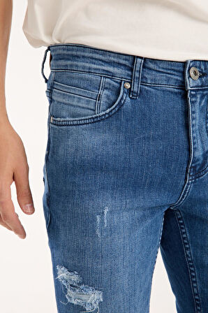 Erkek Slim Fit Esnek Kumaş, %98 Pamuklu Dar Kalıp Jean 