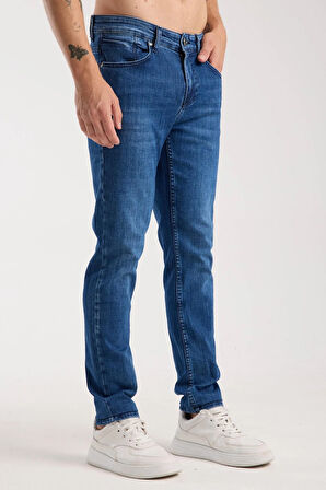 Erkek Slim Fit Esnek Kumaş, %98 Pamuklu Dar Kalıp Jean 
