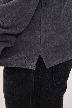 %100 Pamuk Erkek Bisiklet Yaka Oversize Fitilli Kumaş Uzun Kol Sweatshirt