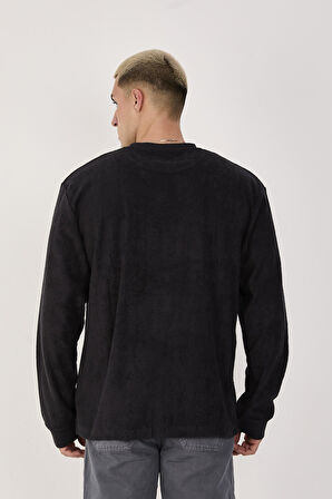 %100 Pamuk Erkek Bisiklet Yaka Oversize Fitilli Kumaş Uzun Kol Sweatshirt