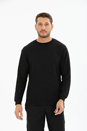 Erkek %100 Pamuk Bisiklet Yaka Örgü/Waffle Dokulu Uzun Kollu Tişört