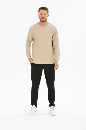 Erkek %100 Pamuk Bisiklet Yaka Örgü/Waffle Dokulu Uzun Kollu Tişört