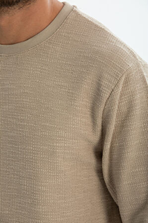 Erkek %100 Pamuk Bisiklet Yaka Örgü/Waffle Dokulu Uzun Kollu Tişört