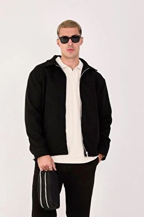 Erkek Kaşe Gömlek Yaka Ceket Fermuarlı Şık Mont