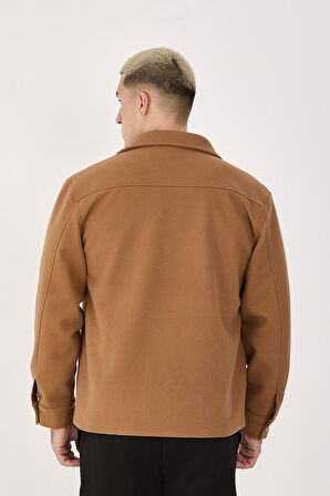 Erkek Kaşe Gömlek Yaka Ceket Fermuarlı Şık Mont