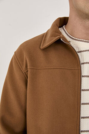 Erkek Kaşe Gömlek Yaka Ceket Fermuarlı Şık Mont