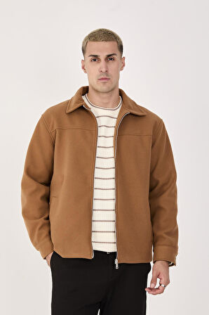 Erkek Kaşe Gömlek Yaka Ceket Fermuarlı Şık Mont