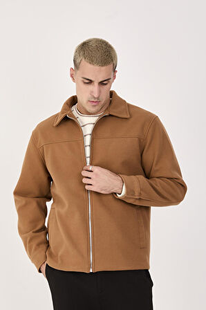 Erkek Kaşe Gömlek Yaka Ceket Fermuarlı Şık Mont