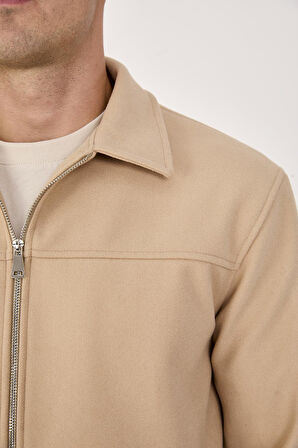 Erkek Kaşe Gömlek Yaka Ceket Fermuarlı Şık Mont