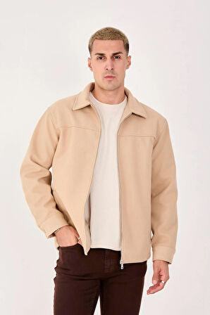 Erkek Kaşe Gömlek Yaka Ceket Fermuarlı Şık Mont