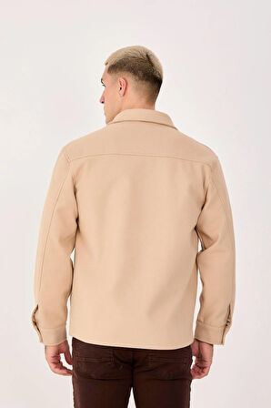 Erkek Kaşe Gömlek Yaka Ceket Fermuarlı Şık Mont