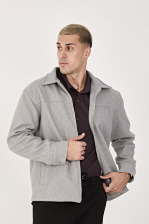 Erkek Kaşe Gömlek Yaka Ceket Fermuarlı Şık Mont