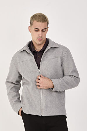 Erkek Kaşe Gömlek Yaka Ceket Fermuarlı Şık Mont