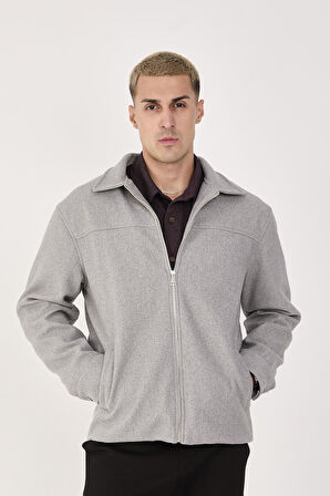 Erkek Kaşe Gömlek Yaka Ceket Fermuarlı Şık Mont