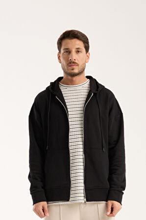 %100 Pamuk Erkek Oversize Fermuarlı Kapüşonlu Sweatshirt | Bol Kesim Hoodie