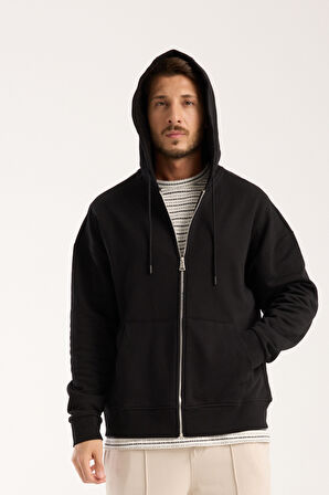 %100 Pamuk Erkek Oversize Fermuarlı Kapüşonlu Sweatshirt | Bol Kesim Hoodie