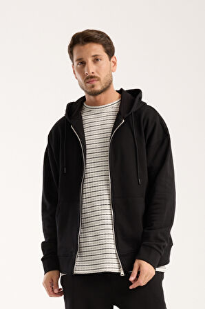 %100 Pamuk Erkek Oversize Fermuarlı Kapüşonlu Sweatshirt | Bol Kesim Hoodie